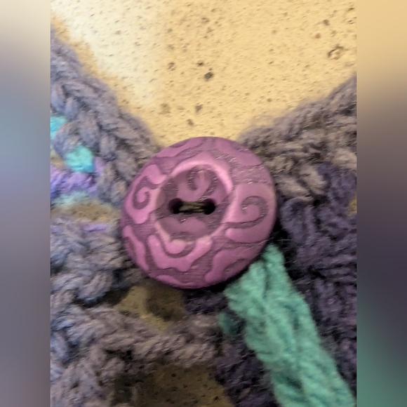 Peacock Artisan Knit Hand Poncho Sweater, Blue, Purple, Teal One Size Acrylic - Picture 4 of 13